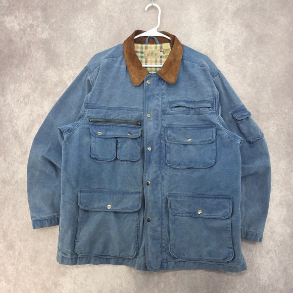 RedHead Other - Vintage RedHead Lined Field Jacket Mens Large Blue Canvas Leather Collar Plaid